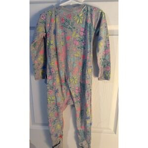 Bonds Wondersuit Kids Size 3T Gray Floral Long Sleeve One Piece Pajamas